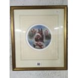 CIRCULAR COLOURED PRINT OF THE RACEHORSE RED RUM, SIGNED IN PENCIL BY THE ARTIST & LIMITED EDITION