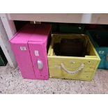 2 WOODEN PLANTERS WITH ROPE HANDLES, APPROX 13'' SQUARE X 9'' TALL