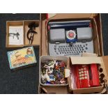 CARTON OF OLD TOYS INCL; TYPEWRITER & CASH REGISTER