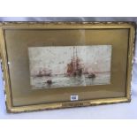 W WEBB; WATERCOLOUR OF SAILING SHIPPING OFF PORTSMOUTH, SIGNED & INSCRIBED, ''AT PORTSMOUTH'', IN