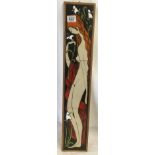 DECORATIVE CERAMIC TILE OF A FULL LENGTH FEMALE FIGURE WITH LILIES, MADE UP OF 3 TILES AND SIGNED