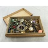WOODEN BOX WITH QTY OF COSTUME JEWELLERY