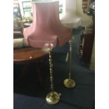 PAIR OF BRASS EFFECT STANDARD LAMPS & SHADES