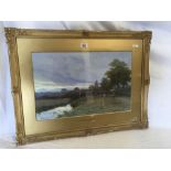 GILT F/G MOUNTED LANDSCAPE WATERCOLOUR OF SHEPPERTON MIDDLESEX, SIGNED GEORGE OYSTON, DATED 1921