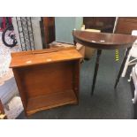 MODERN TEAK SHELF UNIT & REPRODUCTION HALF MOON HALL TABLE