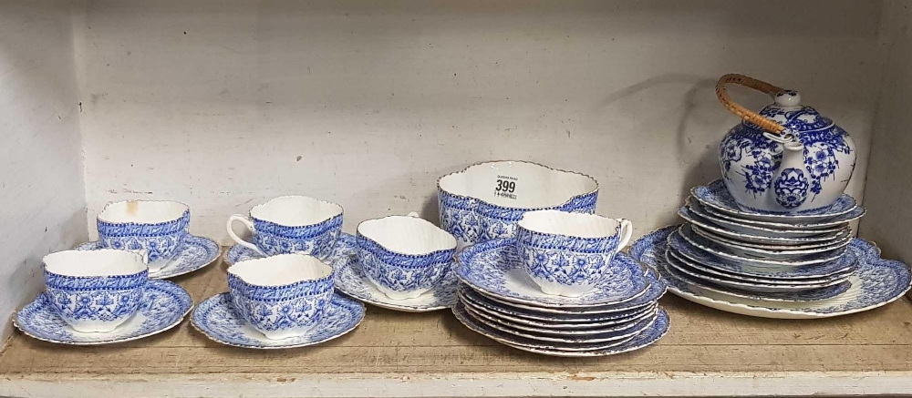 SHELF OF BLUE & WHITE PART TEA SERVICE