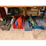 3 CARTONS OF MISC TOOLS, SCISSOR JACKS, HAZARD SIGNS, BOXED & OPEN ENDED SPANNERS & METAL TOOL BOX