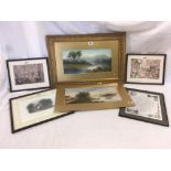 QTY OF F/G PRINTS & GILT FRAMED PICTURE OF MOUNTAIN SCENE