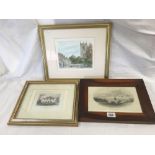 ANTIQUE ROSEWOOD FRAMED STIPPLE ENGRAVING OF A VIEW OF BIDEFORD TOGETHER WITH AN ANTIQUE ENGRAVING