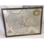 LARGE COLOUR ANTIQUE MAP PRINT OF YORKSHIRE FROM 1577, 20'' X 28''