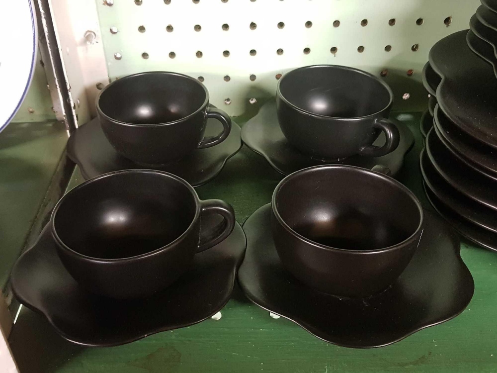 BLACK CUPS & SAUCERS & PLATES ETC - Image 2 of 4