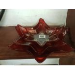 3 RED GLASS STAR DISHES