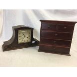 OAK CASED MANTEL CLOCK & AN APPRENTICE PIECE CHEST OF DRAWERS