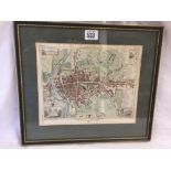 ANTIQUE HAND COLOURED MAP OF THE STREET DETAILS OF THE CITY OF EXETER, DATED 1835