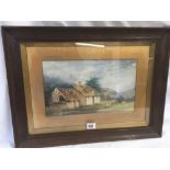 VICTORIAN WATERCOLOUR OF A FARMSTEAD WITH CATTLE IN A LANDSCAPE