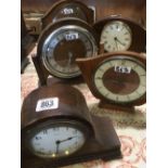 5 WOODEN MANTEL CLOCKS FOR SPARES OR REPAIR