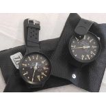 2 DIVERS DEPTH GAUGES MADE IN FRANCE IN LEATHER POUCHES