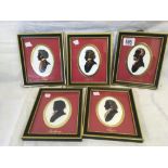 A SET OF OVAL SILHOUETTES OF FIVE GREAT COMPOSERS IN MATCHING HOGARTH FRAMES. EACH SIGNED IN