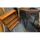 MODERN TEAK SHELF UNIT & REPRODUCTION HALF MOON HALL TABLE