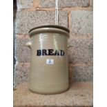 STONEWARE BREAD CONTAINER WITH LID, 12'' TALL, CHIP TO LID