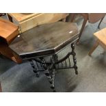 LATE VICTORIAN MAHOGANY OCTAGONAL TABLE WITH HEAVILY TURNED LEGS ETC, PAINTED BLACK