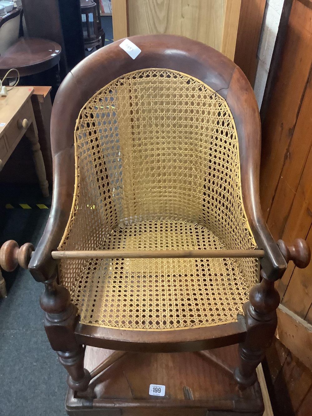 VICTORIAN MAHOGANY METAMORPHIC CHILD'S HIGH CHAIR / TABLE WITH BERGERE STYLE SEATING