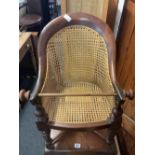 VICTORIAN MAHOGANY METAMORPHIC CHILD'S HIGH CHAIR / TABLE WITH BERGERE STYLE SEATING