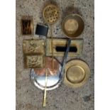 CARTON OF MISC BRASS & PLATEDWARE INCL; CHESTNUT ROASTER