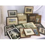 A BOX OF ASSORTED 19TH CENTURY WATERCOLOURS, ANTIQUE ENGRAVINGS ETC