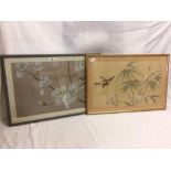 2 ORIENTAL WATERCOLOURS, ONE WITH BIRD ON A BRANCH OF MAGNOLIA BLOSSOMS, THE OTHER OF A BIRD WITH