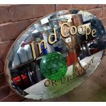 VINTAGE OVAL IND COOPE ON DRAFT BEVELLED MIRROR WITH DISTRESSING