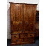 MODERN MAHOGANY DOUBLE WARDROBE WITH 6 DRAWERS, 4ft WIDE X 6fT 6'' TALL