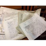 BOX OF APPROX 60 ORDNANCE SURVEY SHEETS, 2.5'' TO 1 MILE, COUNTRY WIDE & MAINLY 1950'S