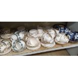 SHELF OF MISC PART TEA SETS BY RICHMOND ANEMONE, COLCLOUGH, REEL OLD WILLOW & ROYAL STANDARD