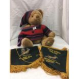 HARRODS 2004 TEDDY BEAR & 2 SPRINGBOK RUGBY PENNANTS