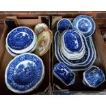 2 CARTONS OF BLUE & WHITE CHINA & 3 OTHER DECORATIVE PLATES