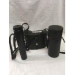 CASED TAMRON CAMERA LENSE, RUSSIAN SPOTTING SCOPE IN CASE & A PAIR OF BOOTS BINOCULARS