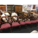 6 MAHOGANY BALLOON BACK DINING CHAIRS, INCL; 2 CARVERS