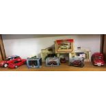 SHELF OF MISC BOXED & LOOSE TOYS INCL; BISTO VAN, MINI COOPER & RED LOTUS