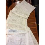 BOX OF APPROX 60 ORDNANCE SURVEY SHEETS, 2.5'' TO 1 MILE, COUNTRY WIDE & MAINLY 1950'S