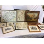 FRAMED REPRODUCTION MAP OF RUTLANDSHIRE BY SPEEDE, ANOTHER OF LEICESTERSHIRE, OLD FRAMED OIL OF