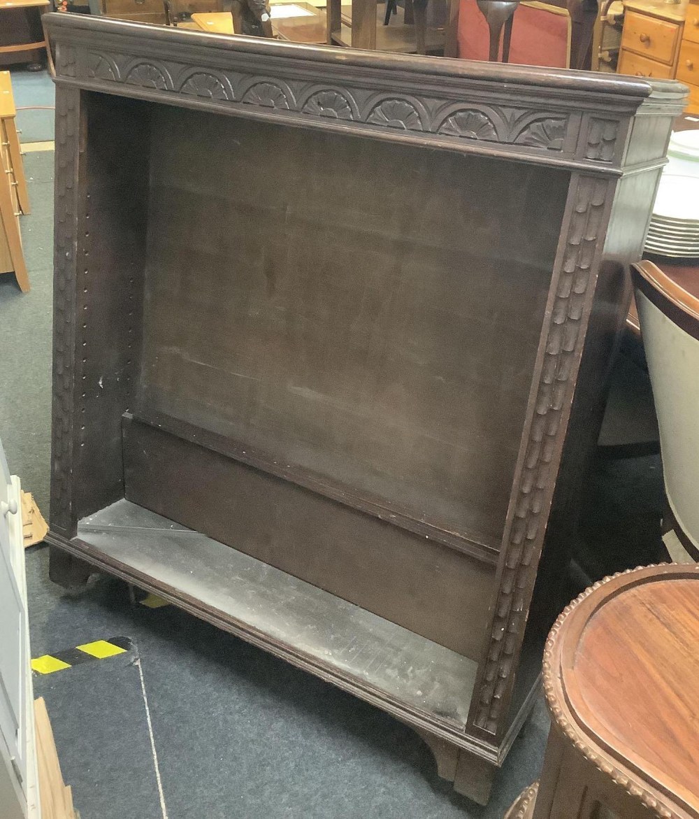 CARVED OAK BOOKCASE WITH ADJUSTABLE SHELVES, 42'' WIDE