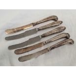5 SILVER HANDLED BUTTER KNIVES