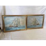 A PAIR OF WATERCOLOURS OF 3 MASTED SAILING SHIPS FLYING BOTH BRITISH AND AMERICAN FLAGS. BOTH