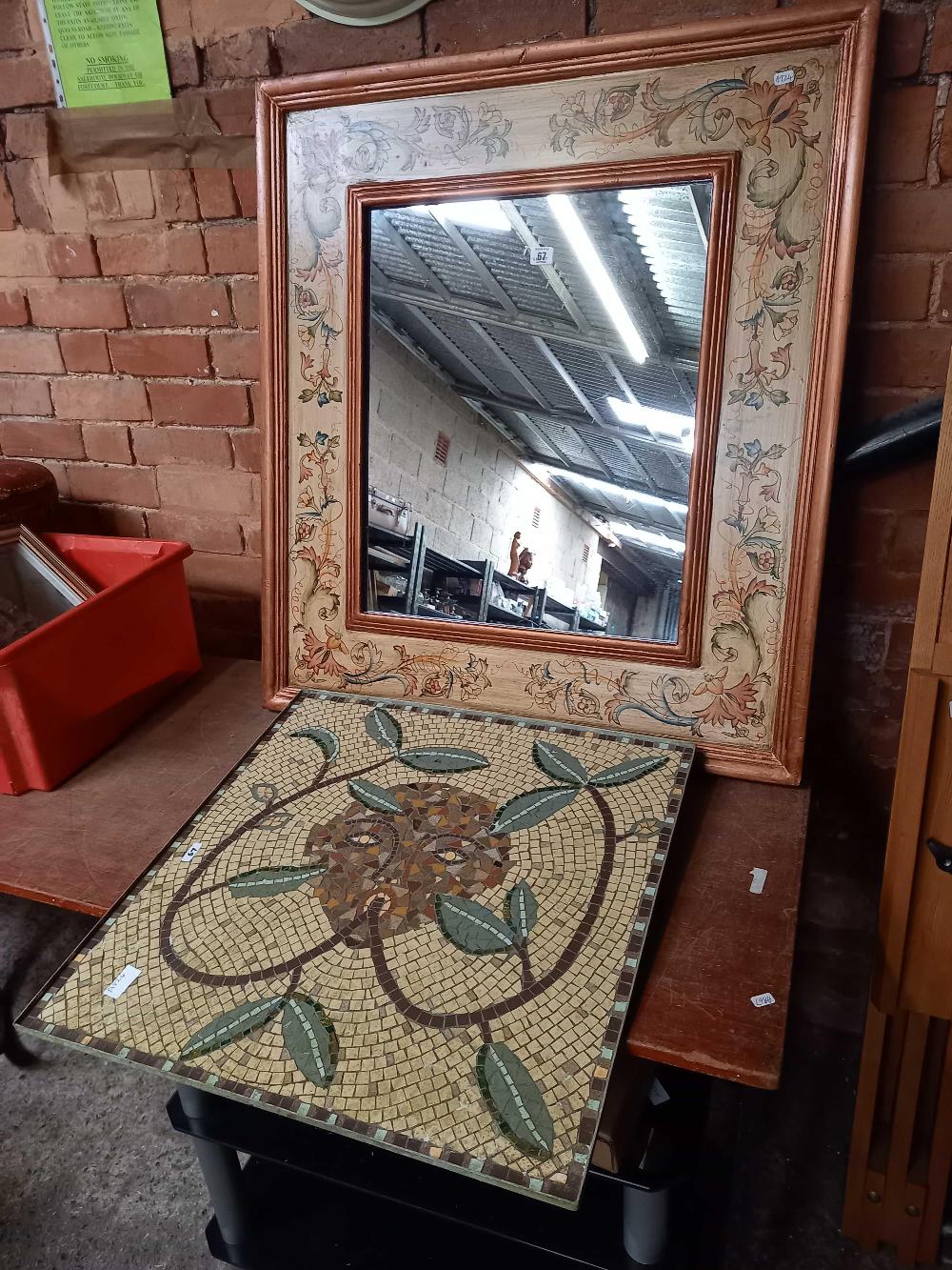 METAL BACK MOSAIC FACE & A DOUBLE FRAMED WOOD ORNATE MIRROR