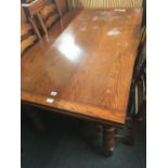 OAK DRAW LEAF DINING TABLE, 4ft 9'' LONG EXTENDING TO 8ft WITH UPHOLSTERED DINING CHAIRS INCL; 2