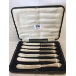 6 SILVER HANDLED BUTTER KNIVES IN CASE