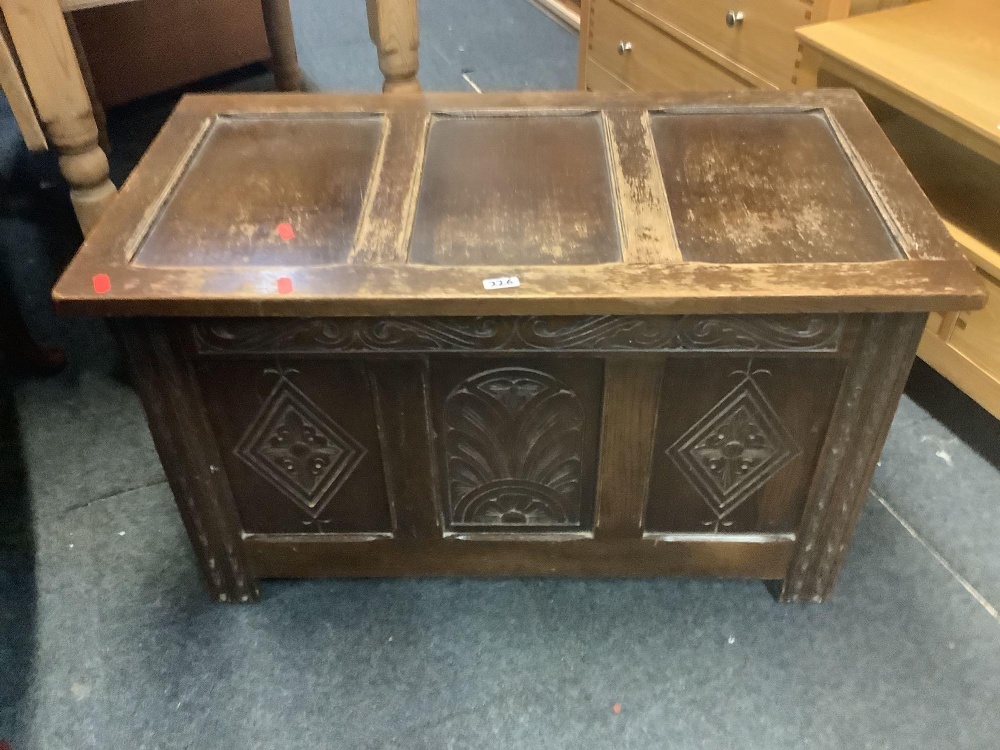 OAK SMOKERS CABINET WITH TURNED LEGS & CARVED OAK BLANKET CHEST WITH HINGED TOP - Image 3 of 4