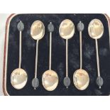 SET OF 6 SILVER COFFEE BEAN SPOONS, B'HAM 1931 BY WILLIAM SUCKLING IN CASE