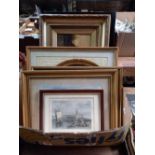 CARTON OF F/G PICTURES INCL; WATERCOLOUR OF ST CANUTE & EXMOUTH HARBOUR BY M GIBBONS & OTHER F/G